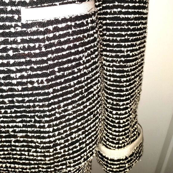 CARLISLE 8/10 BOUCLE EYELASH BLACK WHITE WOOL BLEND GROSGRAIN TAILOR SKIRT SUIT - Picture 5 of 12